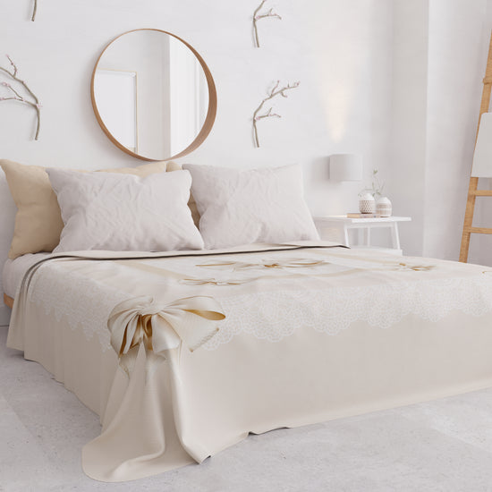PETTI Copriletto Estivo, Coperta Leggera, Lenzuola Copriletto, Fiocco Beige Promozione