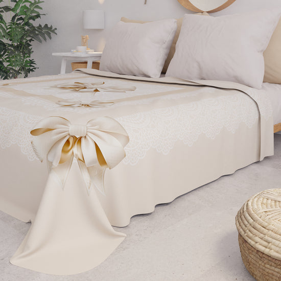 PETTI Copriletto Estivo, Coperta Leggera, Lenzuola Copriletto, Fiocco Beige Promozione