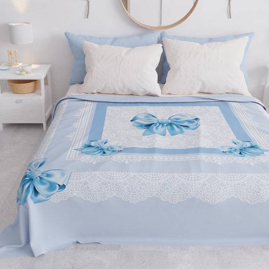 PETTI Copriletto Estivo, Coperta Leggera, Lenzuola Copriletto, Fiocco Celeste