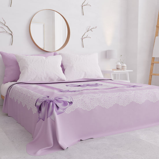 PETTI Copriletto Estivo, Coperta Leggera, Lenzuola Copriletto, Fiocco Lilla Pezzi Unici