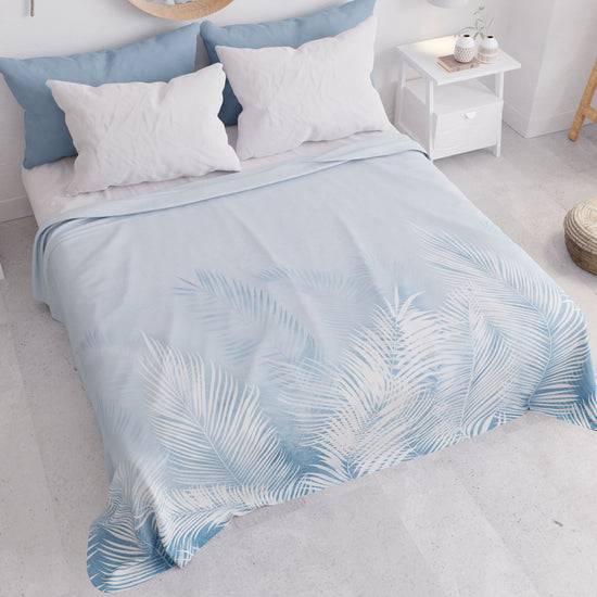 PETTI Copriletto Estivo, Coperta Leggera, Lenzuola Copriletto, Foglia Celeste Shopping Online