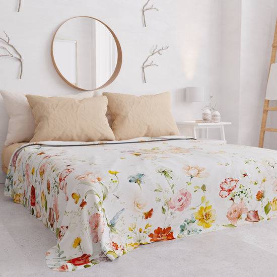 PETTI Copriletto Estivo, Coperta Leggera, Lenzuola Copriletto, Floreale Beige Prezzo Ridotto