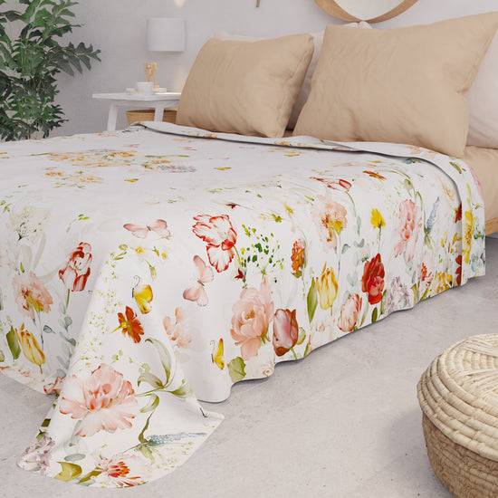PETTI Copriletto Estivo, Coperta Leggera, Lenzuola Copriletto, Floreale Beige Prezzo Ridotto