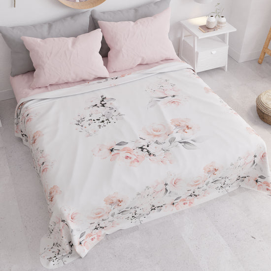 PETTI Copriletto Estivo, Coperta Leggera, Lenzuola Copriletto, Floreale Grigio Sottocosto