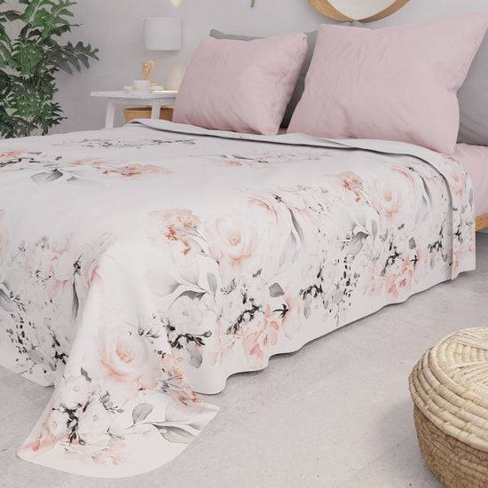 PETTI Copriletto Estivo, Coperta Leggera, Lenzuola Copriletto, Floreale Grigio Sottocosto