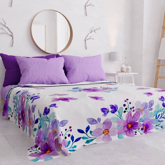PETTI Copriletto Estivo, Coperta Leggera, Lenzuola Copriletto, Floreale Viola Convenienza