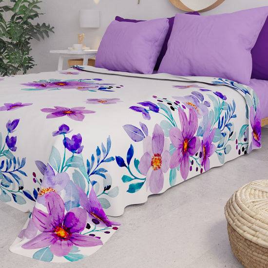 PETTI Copriletto Estivo, Coperta Leggera, Lenzuola Copriletto, Floreale Viola Convenienza