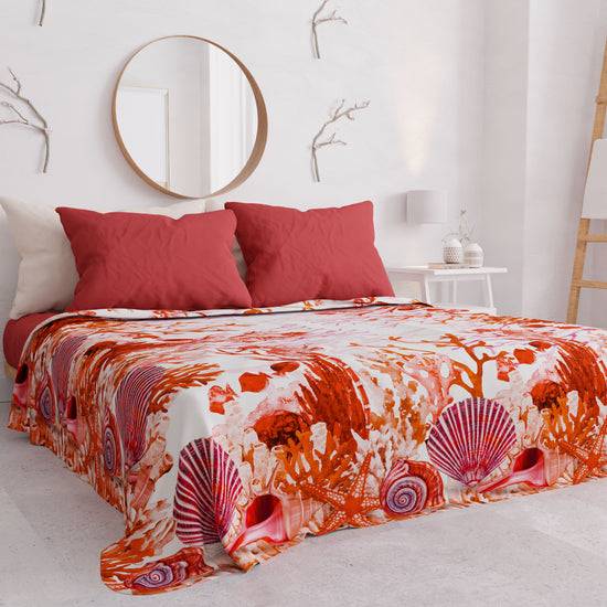 PETTI Copriletto Estivo, Coperta Leggera, Lenzuola Copriletto, Corallo Rosso In Vendita