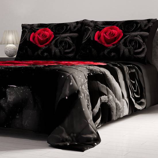 PETTI Trapuntino Copriletto Primaverile Autunnale in Stampa Digitale Black Roses Sconto