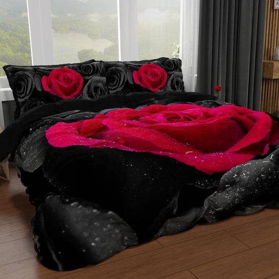 PETTI Copripiumino Matrimoniale, Singolo, Una Piazza e Mezza, Black Roses