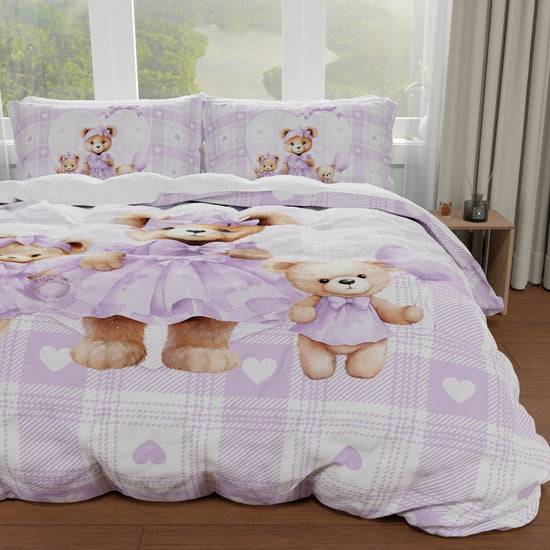 PETTI Copripiumino Matrimoniale, Singolo, Una Piazza e Mezza, Teddy Love Lilla Shopping Online