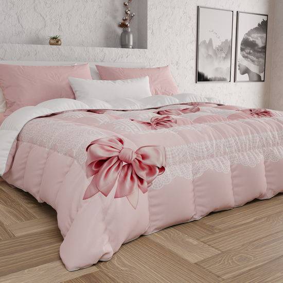 PETTI Piumone, Trapunta Matrimoniale, Singola, Piazza e Mezza, Fiocco Rosa Qualità Garantita