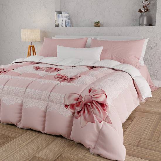 PETTI Piumone, Trapunta Matrimoniale, Singola, Piazza e Mezza, Fiocco Rosa Qualità Garantita