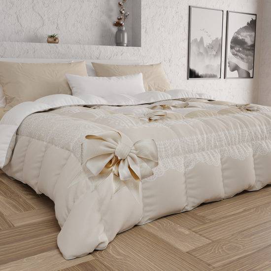 PETTI Piumone, Trapunta Matrimoniale, Singola, Piazza e Mezza, Fiocco Beige Fino Al -60%
