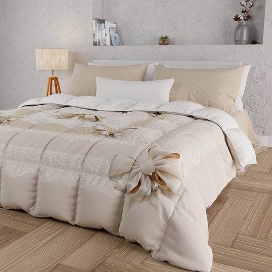 PETTI Piumone, Trapunta Matrimoniale, Singola, Piazza e Mezza, Fiocco Beige Fino Al -60%