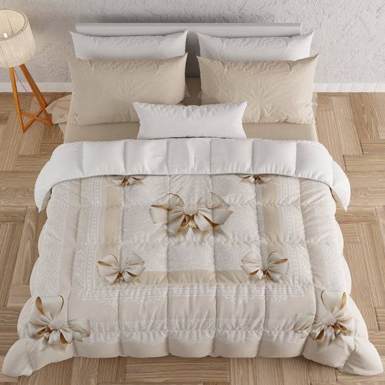 PETTI Piumone, Trapunta Matrimoniale, Singola, Piazza e Mezza, Fiocco Beige Fino Al -60%