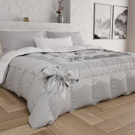 PETTI Piumone, Trapunta Matrimoniale, Singola, Piazza e Mezza, Fiocco Grigio Shopping Online