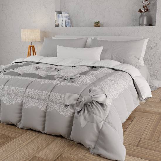 PETTI Piumone, Trapunta Matrimoniale, Singola, Piazza e Mezza, Fiocco Grigio Shopping Online