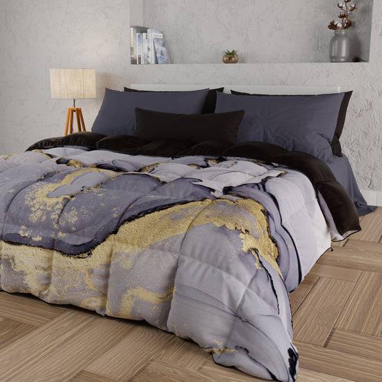 PETTI Piumone, Trapunta Matrimoniale, Singola, Piazza e Mezza, Marble-GrigioS Outlet