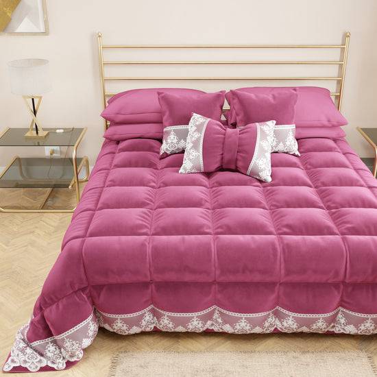 PETTI Trapunta Invernale in Morbido e Caldo Velluto e Balza con Pizzo Rebrodè Fucsia By Sissy Offerta esclusiva