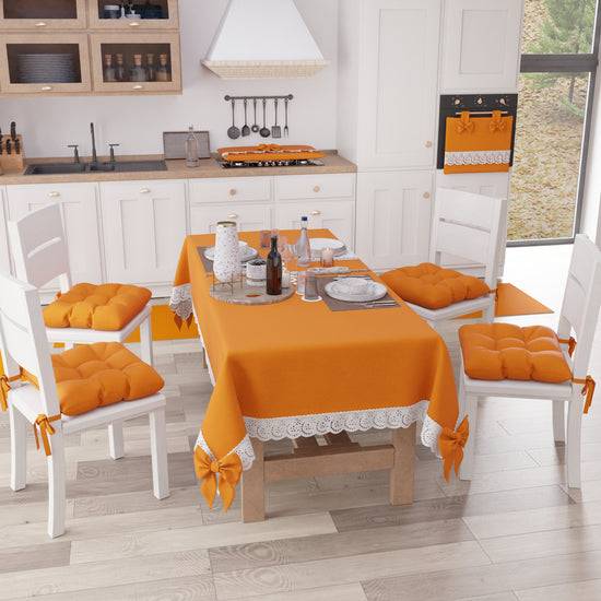 PETTI Tovaglia da Tavola Shabby Chic Copritavolo con Pizzo e Fiocchi Arancio Nuovi prodotti