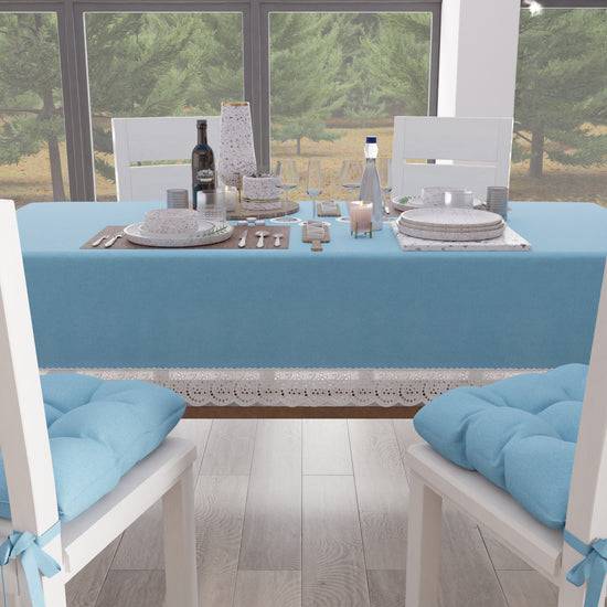 PETTI Tovaglia da Tavola Shabby Chic Copritavolo con Pizzo e Fiocchi Celeste Bestseller