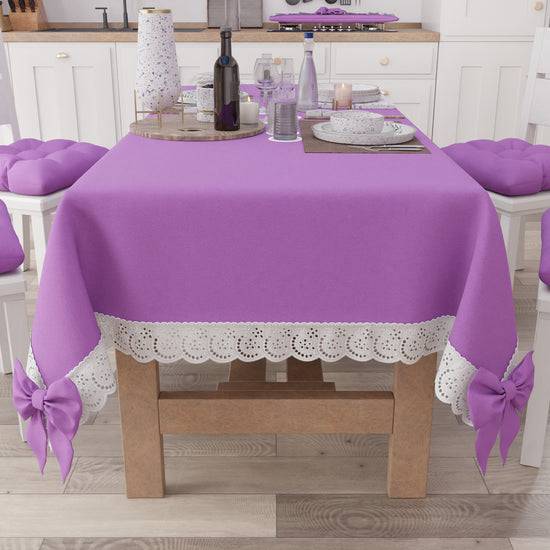 PETTI Tovaglia da Tavola Shabby Chic Copritavolo con Pizzo e Fiocchi Lilla Offerte stagionali
