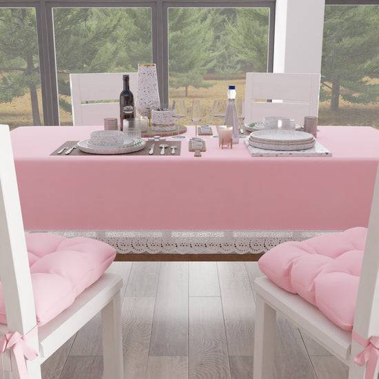 PETTI Tovaglia da Tavola Shabby Chic Copritavolo con Pizzo e Fiocchi Rosa Liquidazione