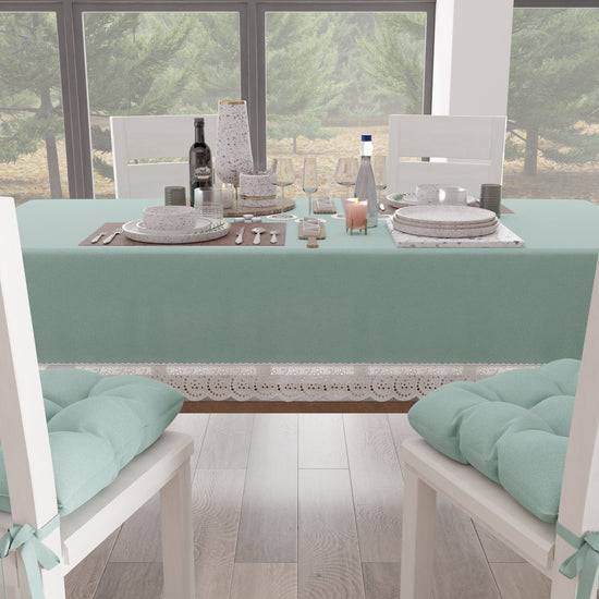 PETTI Tovaglia da Tavola Shabby Chic Copritavolo con Pizzo e Fiocchi Verde Acqua Offerte giornaliere