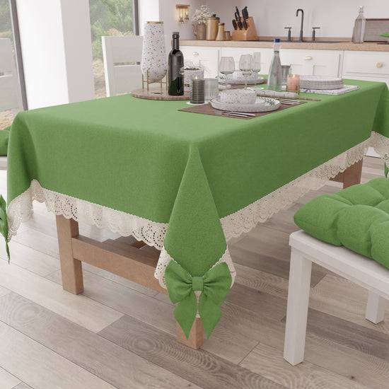PETTI Tovaglia da Tavola Shabby Chic Copritavolo con Pizzo e Fiocchi Verde Offerte speciali