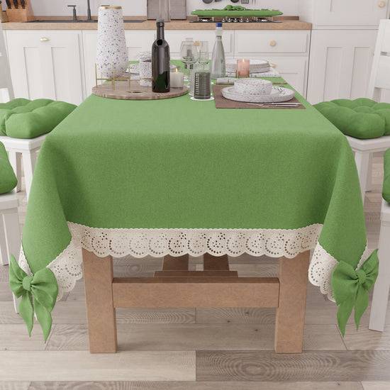 PETTI Tovaglia da Tavola Shabby Chic Copritavolo con Pizzo e Fiocchi Verde Offerte speciali