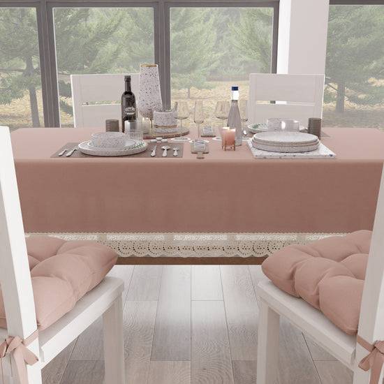 PETTI Tovaglia da Tavola Shabby Chic Copritavolo con Pizzo e Fiocchi Cipria Enormi risparmi