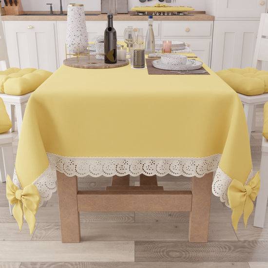 PETTI Tovaglia da Tavola Shabby Chic Copritavolo con Pizzo e Fiocchi Giallo Sconti VIP