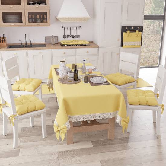 PETTI Tovaglia da Tavola Shabby Chic Copritavolo con Pizzo e Fiocchi Giallo Sconti VIP
