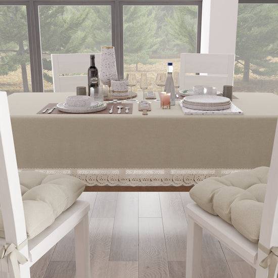 PETTI Tovaglia da Tavola Shabby Chic Copritavolo con Pizzo e Fiocchi Beige Prezzo basso