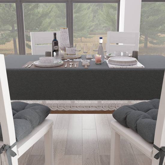 PETTI Tovaglia da Tavola Shabby Chic Copritavolo con Pizzo e Fiocchi Grigio Scuro Ritorno libero