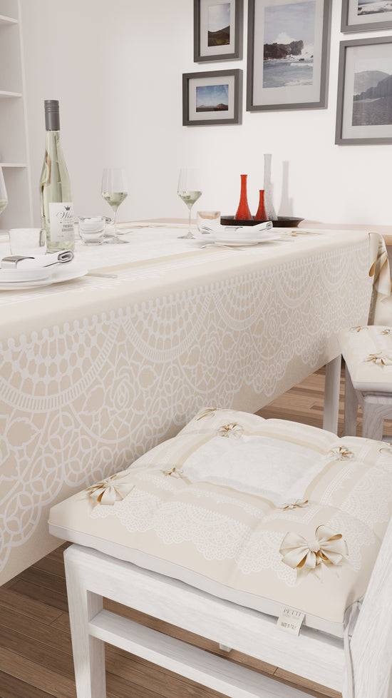 PETTI Tovaglia da tavola Antimacchia, Copritavolo da Cucina, Fiocco Beige Officina