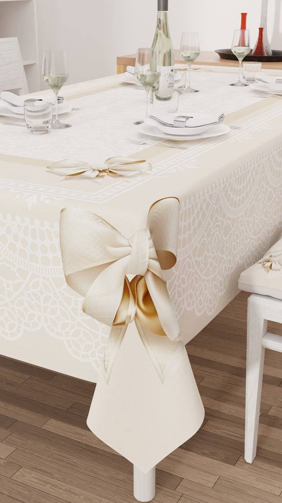 PETTI Tovaglia da tavola Antimacchia, Copritavolo da Cucina, Fiocco Beige Officina