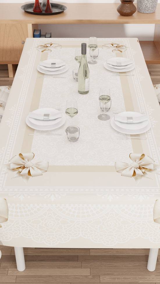 PETTI Tovaglia da tavola Antimacchia, Copritavolo da Cucina, Fiocco Beige Officina