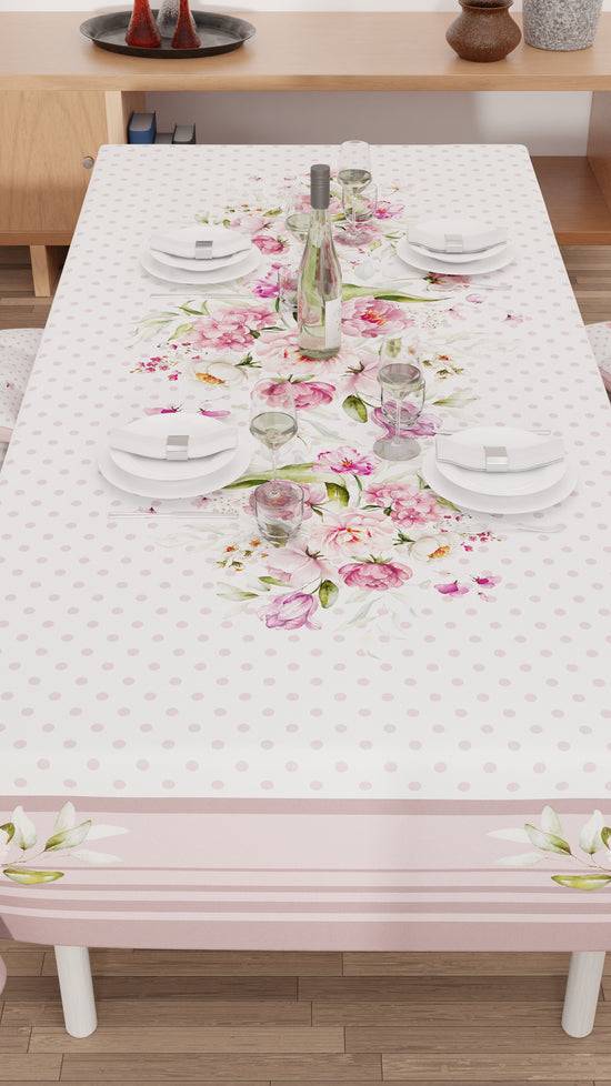 PETTI Tovaglia da tavola Antimacchia, Copritavolo da Cucina, Shabby Pois Cipria Esporta salva