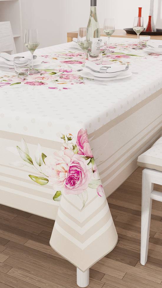 PETTI Tovaglia da tavola Antimacchia, Copritavolo da Cucina, Shabby Pois Beige Black Friday Prezzi