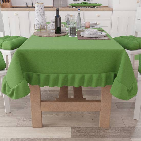 PETTI Tovaglia da Tavola, Tovaglia con Volant, Copritavolo con Volant, Verde Convenienza