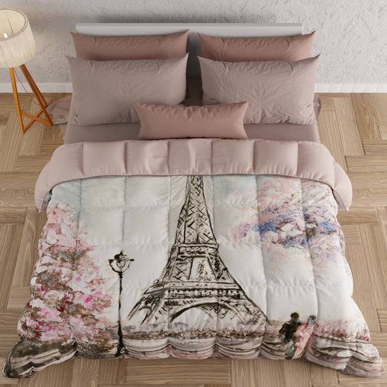 PETTI Piumone, Trapunta Matrimoniale, Singola, Piazza e Mezza, Paris, Parigi Torre Eiffel Saldi Di Fabbrica