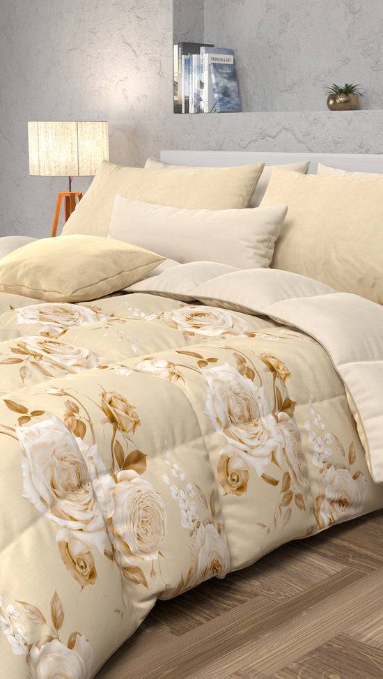 PETTI Piumone, Trapunta Matrimoniale, Singola, Piazza e Mezza, Floreale 21 Beige Offerta Giorno del Papà