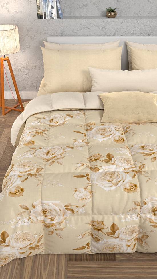 PETTI Piumone, Trapunta Matrimoniale, Singola, Piazza e Mezza, Floreale 21 Beige Offerta Giorno del Papà