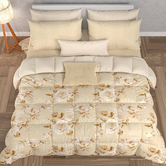 PETTI Piumone, Trapunta Matrimoniale, Singola, Piazza e Mezza, Floreale 21 Beige Offerta Giorno del Papà