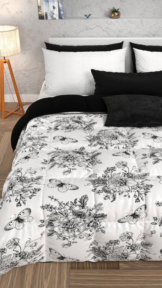 PETTI Piumone, Trapunta Matrimoniale, Singola, Piazza e Mezza, Botanic Nero Offerta San Valentino