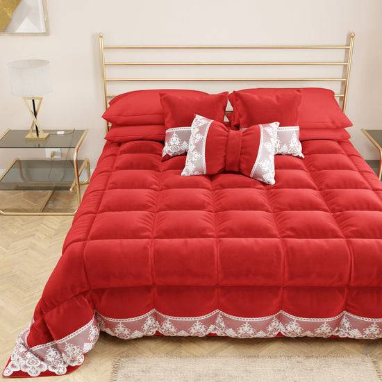 PETTI Trapunta Invernale in Morbido e Caldo Velluto e Balza con Pizzo Rebrodè Rosso By Sissy Super Saving Price