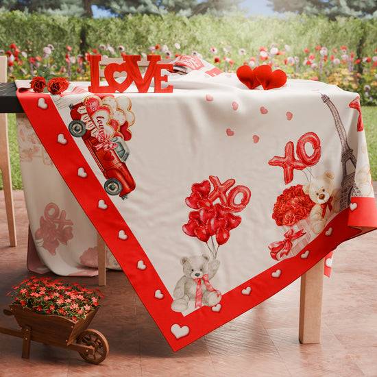 PETTI Tovaglia di San Valentino da tavola Antimacchia, Copritavolo per San Valentino da Cucina Amour Limitato a 3 giorni