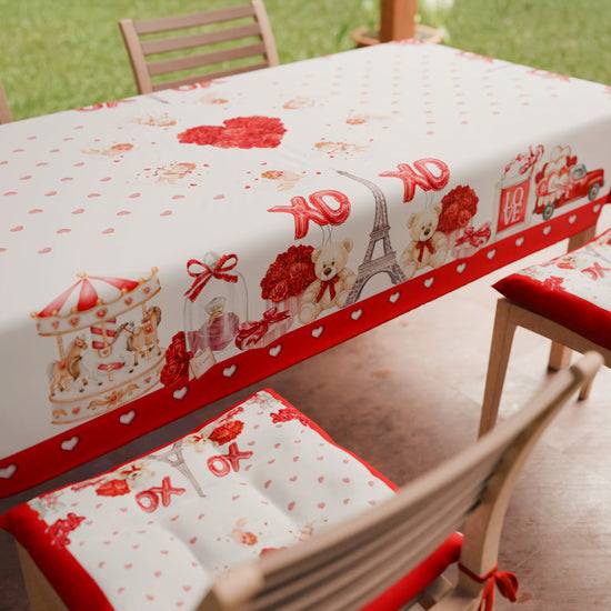 PETTI Tovaglia di San Valentino da tavola Antimacchia, Copritavolo per San Valentino da Cucina Amour Limitato a 3 giorni
